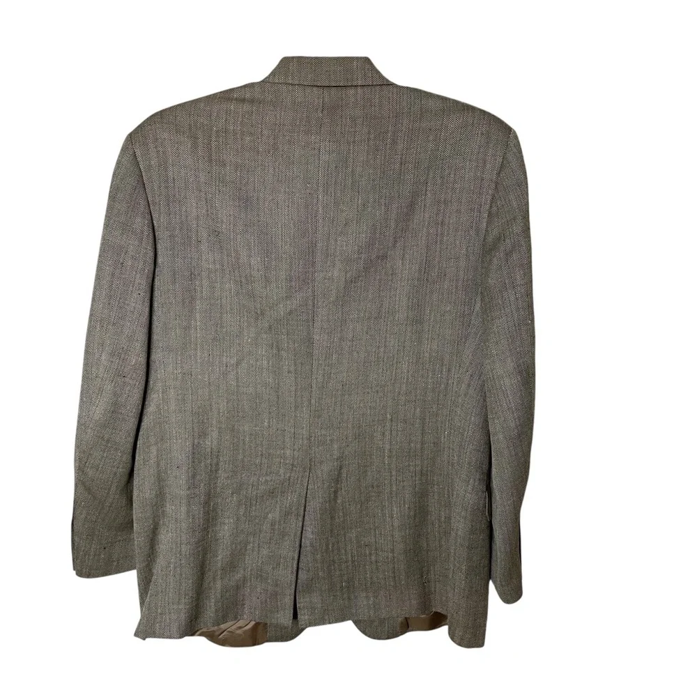 Brooks Brothers Summer Blazer Mens 42R Beige Herringbone Silk Linen Blend Coat